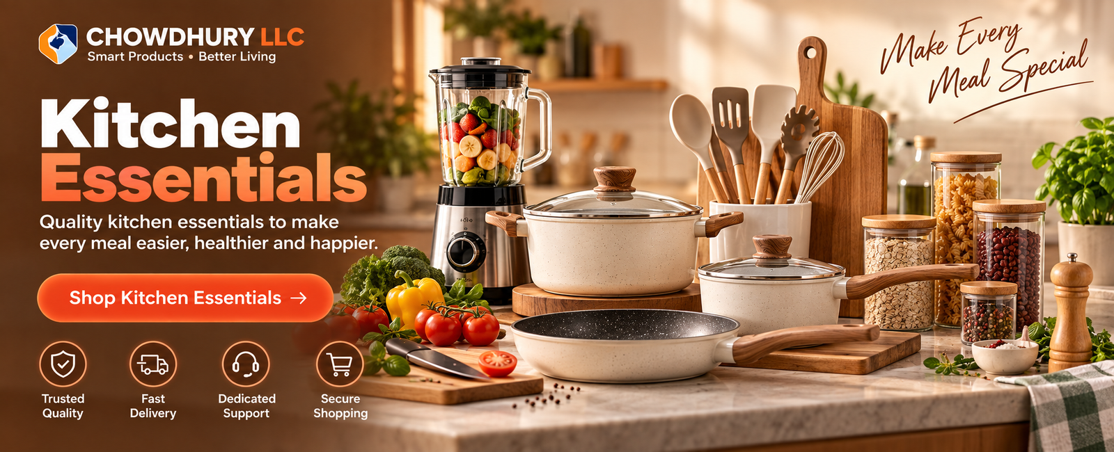 Kitchen cookware, utensils and useful home essentials